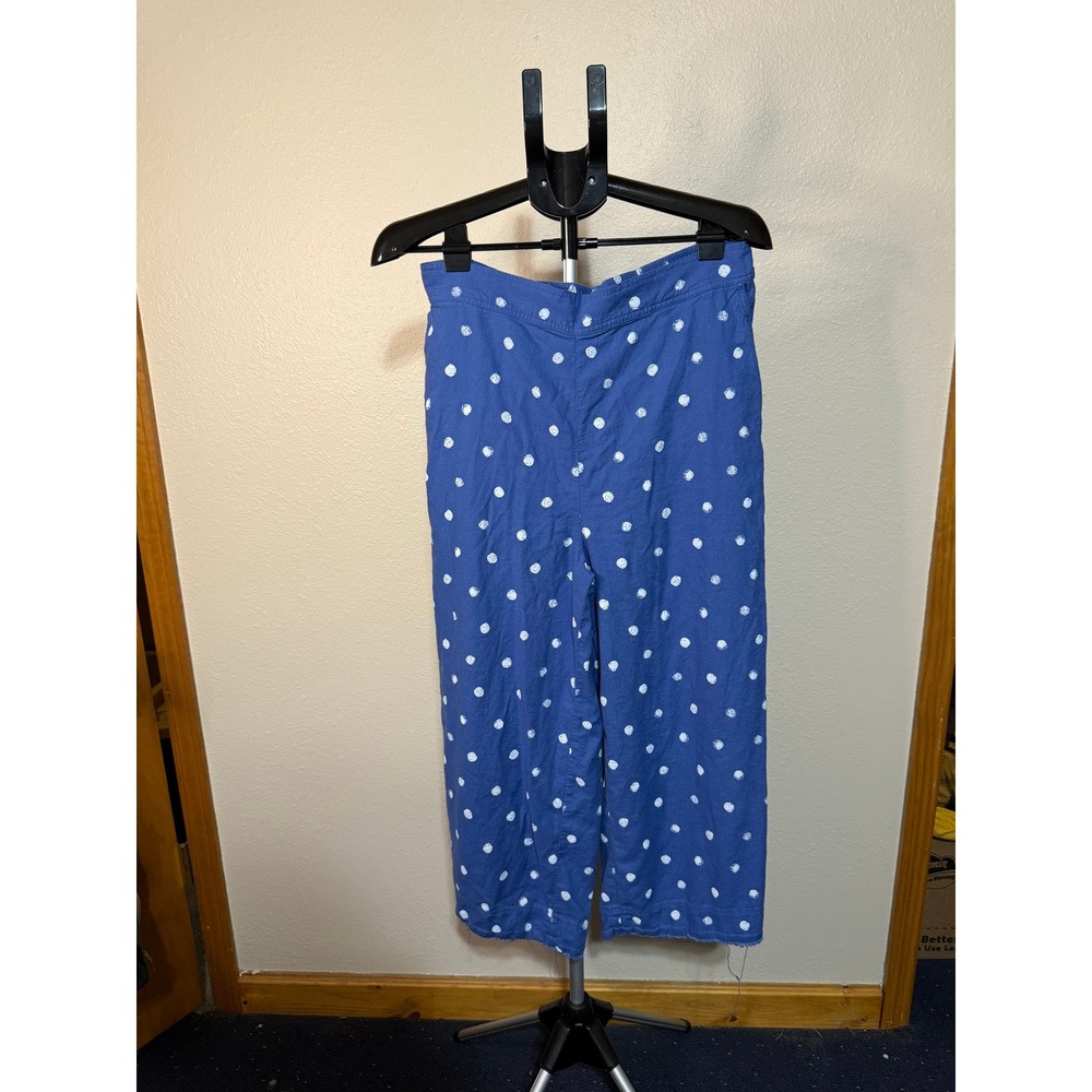 Cloth & Stone Anthropologie Blue Polka Dot Wide Leg Linen Blend Pants Large L